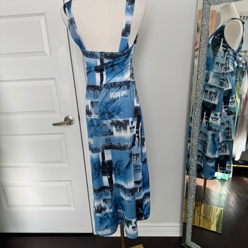 Vintage New York 2000s Blue and Black Sleeveless Maxi Dress fairy grunge M - Picture 7 of 8